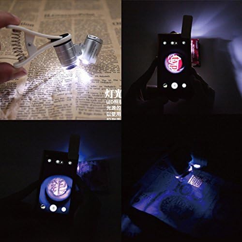 60X Zoom LED UV Lights Clip-On Microscope Magnifier Micro Lens for Universal Mobile Phones /such as iphone Samsung HTC Blackberry Nokia Sony