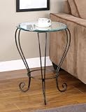 Accent End Table with Scroll Design and Glass Top in Bronze Finish