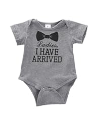 Apparel: Newborn Baby Boys Girls Bowtie Short Sleeve Romper Bodysuit Playsuit Outfits (0-3 Months, Gray)