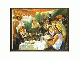 Art Reproduction Oil Painting - Renoir Paintings: Luncheon of The Boating Party with Rustic Aspen - Distressed Patina Finish - 39 X 51 - Hand Painted Framed Canvas Art