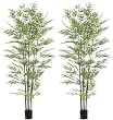 TWO Pre-potted 7' Artificial Bamboo Trees with Real Bamboo Trunks