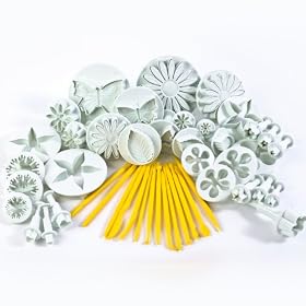 11 SETS (44 PCS) SUGARCRAFT PLUNGER CUTTERS - HEART, STAR, VEINED BUTTERFLY, DAISY, ROSE, BLOSSOM, SUNFLOWER, FLOWER, CAKE TOOLS