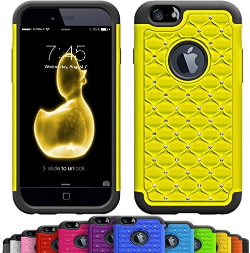 VALLT iPhone 6s / 6 (4.7 Inch) Crystal Studded Defender Cases by VALLT, Hybrid Dual Layer Rhinestone Bling Protective Case Cover for Apple I Phone - Lifetime Guarantee (Duck Yellow)