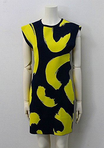 (セリーヌ) CELINE 総柄切りっぱなしノースリーブワンピース(S/ネイビー×イエロー) レディース 中古
