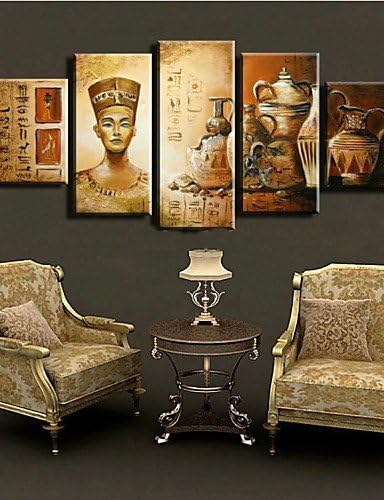 Hand-Painted Abstract Ancient Egyptian Culture Porcelain Oil Painting on Canvas 5pcs/set No Frame , painting only