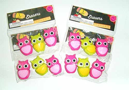 4 Pack Cute Pink Owl Eraser Set for Back to School Supply Kit or Bundle