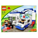 Lego Ville Year 2008 Duplo Series Vehicle Set # 5602 - POLICE STATION Set with Jail, Police Car with Lights and Sounds Plus Police, Robber and a Dog Minifigures (Total Pieces: 28)
