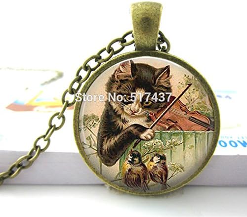 Lawrence Painting Glass Dome Cabochon Violen Cat Necklace Glass Dome Art Picture Pendant Photo Pendant Handcrafted Jewelry