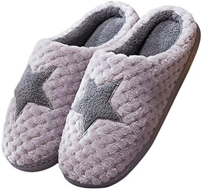 Sangreen Mens Couples Star Skidproof Fuzzy House Bedroom Slippers Grey 42-43
