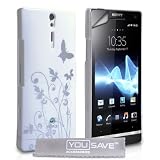 Yousave Accessories TM Wei� / Silber Schmetterling Blumen IMD Harte Hybride Zur�ck Schutzh�lle Tasche F�r Das Sony Ericsson Xperia S LT26i Mit Displayschutz Folie Und Graues Micro Faser Poliertuchvon "Yousave"