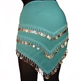Belly Dance Coin Hip Scarf, Three Row Triangle, Georgette Fashion Colors Available