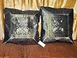 2 Midnight Blue Elephant Silk Sari Indian Toss Pillow Cushion Covers 16x16 Inch