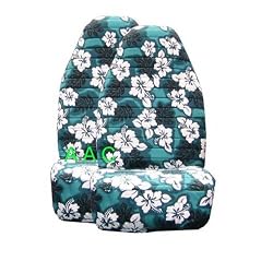 Set of 2 Universal-fit Hawaiian Hibiscus Floral Print Front Bucket Seat Cover - Green