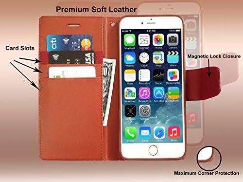 Apple iPhone 6+ Cell Phone Casing [FLAPA Series] Elegant Premium Quality [Synthetic Soft Leather] with [Stand Flip Cover] [Magnetic Lock Closure] [Card Slot] [Cash Compartment] (Brown, iPhone 6+)