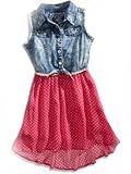 GUESS Big Girl Denim Dot Dress, DARK PINK (10/12)