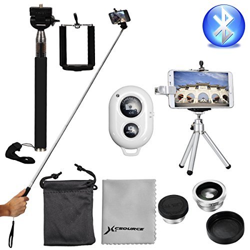 XCSOURCE Selfie Stick Bluetooth Remote + 3in1 Camera Lens Kit + Tripod Silver DC540