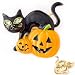 Halloween Costume Jewelry Black Cat Pumpkin Face Crystal Brooch Pin Orange Gold