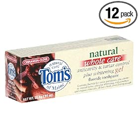 Tom's of Maine Natural Whole Care Anticavity & Tartar Control Plus Whitening Gel Toothpaste, Cinnamon-Clove, 0.91 oz (25.8 g), Case of 12 Tu