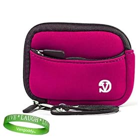 Pink point and shoot digital camera case with Unique Full access Zipper Opening and Extra Padded Walls for all models of your Canon Powershot ELPH 300 HS , 310 HS , 320 HS + Green Vangoddy Bracelet!!!