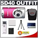 Canon PowerShot SD40 7.1MP Digital Elph Camera with 2.4x Optical Zoom (Precious Rose Pink) + Spare NB-4L Battery + Padded Carrying Case
