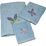 Blue Embroidered Butterfly Towel Set - Bath Towel, Hand Towel, Wash Cloth by Beatrice Home Fashions