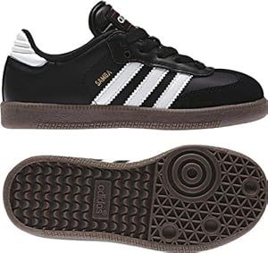 adidas Samba Classic Leather Soccer Shoe (Toddler/Little Kid/Big Kid),Black/Runing White,5.5 M US Big Kid