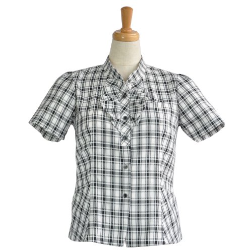 [セロリー] SELERY 【肌に優しく、涼しい着心地】 《ナノフロントチェック》 フリルオーバーブラウス（半袖） S-5981