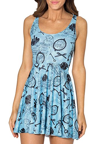 Ensasa Women's Fashion Alice In Wonderland Printed Sleeveless Skater Dress