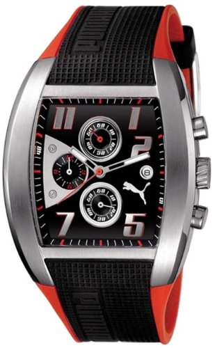 PUMA INDICATION CHRONOGRAPH CHRONO MEN'S WATCH SILVER BLACK AND RED PU101041007