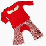 Organic Cotton Tee with Wings (Holiday Red) + Holiday Red Striped Monkey Pants Set 1-2Y