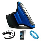 Blue Moisture Resistant Neoprene Sports Active Workout Armband with Adjusta ....