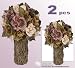 TWO 12" Artificial Rose Topiary Flower Arrangement _Brown Beige