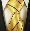 Neckties By Scott Allan 100% Woven Tie, Yellow Navy Blue Necktie (Pencil Stripe)