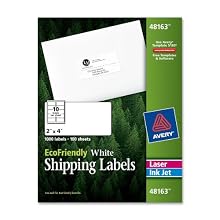 Avery White EcoFriendly Shipping Labels, 2 x 4 Inches, Box of 1000 (48163)