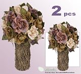 TWO 12" Artificial Rose Topiary Flower Arrangement _Brown Beige