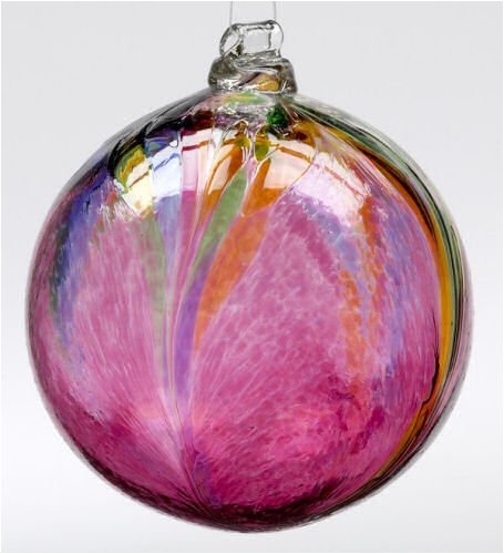 Kitras Art Glass - Hand Blown Glass Hanging Ornament - Old English - WITCH BALL - ART NOUVEAU - PINK - OR-ARNO-06-PI