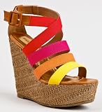 Bamboo DOROTHY-06 Strappy Colorblock Platform Wedge Heel Sandal