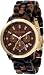 Marbled Plastic Link Bracelet Gold Tone Quartz Chronograph Crystal