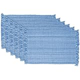 DII 100% Cotton, Tonal Fringe, Variegated, Machine Washable, Everyday Kitchen Basic Placemat, Set of 6, Light Blue
