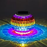 New Arrival Solar Powered Mosaic Glass Color Changing Rainbow LED Light , Rechargeable/ Waterproof Night Light for Indoor or Outdoor Decorations, A Great Gift for Any Festival.(Rainbow)