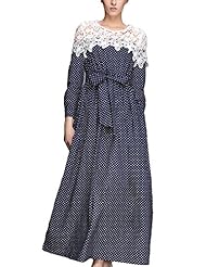 Long Sleeves Dots Print Applique Lace Vintage Cotton/Polyester  Dress