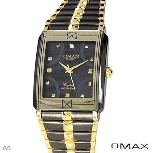 Omax Quartz WaterProof Men Watches Two Tone Gold N Black Stainless Steel Band Black Dial