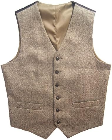 Tailorsun Tweed Vintage Rustic Wedding Vest Brown with Leather Effect Buttons