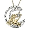 14k Two-Tone Gold Moon and Angel Diamond Pendant (1/8 cttw, J Color, I2 Clarity)