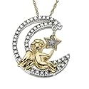 14k Two-Tone Gold Moon and Angel Diamond Pendant (1/8 cttw, J Color, I2 Clarity)