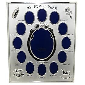 Silver Colour 'My First Year' Baby Multi-Photo Frame holds 13 Photos