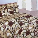 Patchwork Plaid Brown Burgundy Green White Cabin Bear Moose Twin Kids Comforter Sheet Set