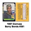 1987 Donruss Barry Bonds Baseball Rookie Card