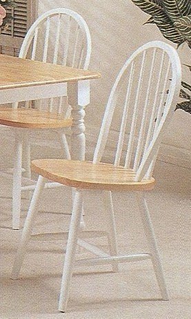 Set of 2 Natural & White Finish Windsor Dining Chairs