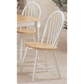 Set of 2 Natural & White Finish Windsor Dining Chairs
